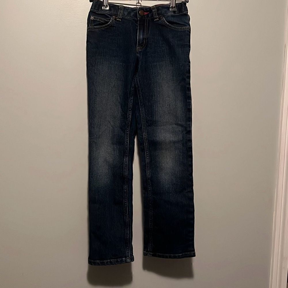 Lands' End Youth Blue Dark Wash Stretch Straight Leg Denim Jeans Size 10S